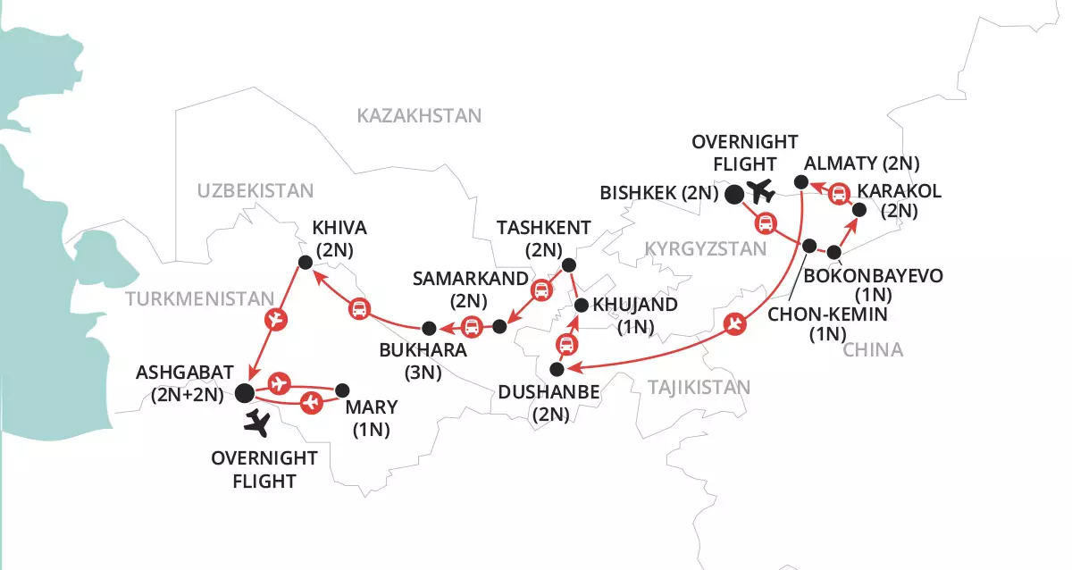 Journey through Central Asia map
