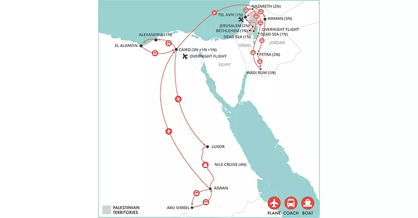 Egypt, Jordan & Israel Explored map
