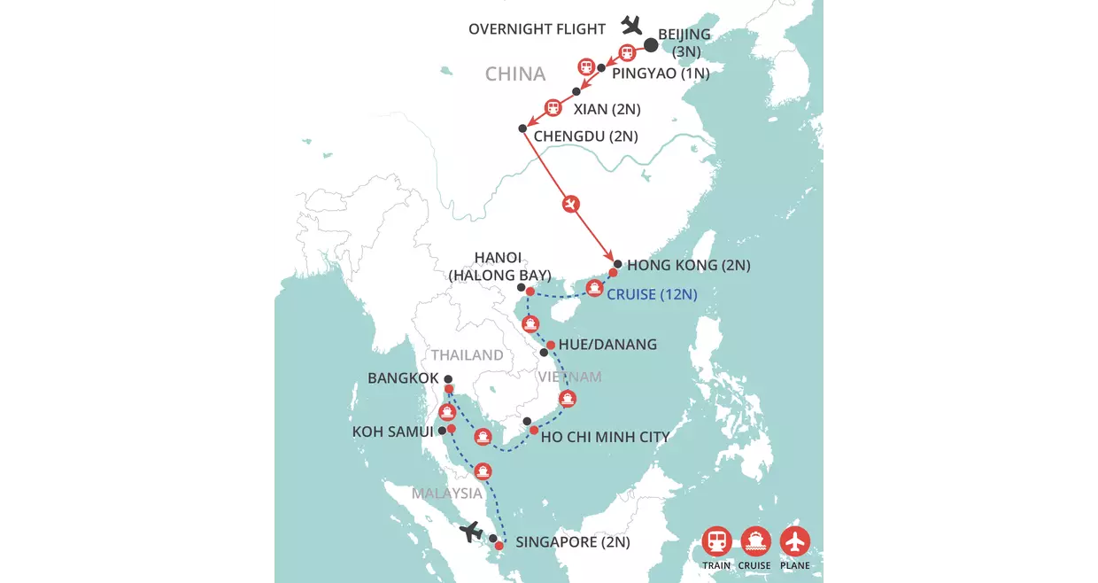 Beijing to Singapore map