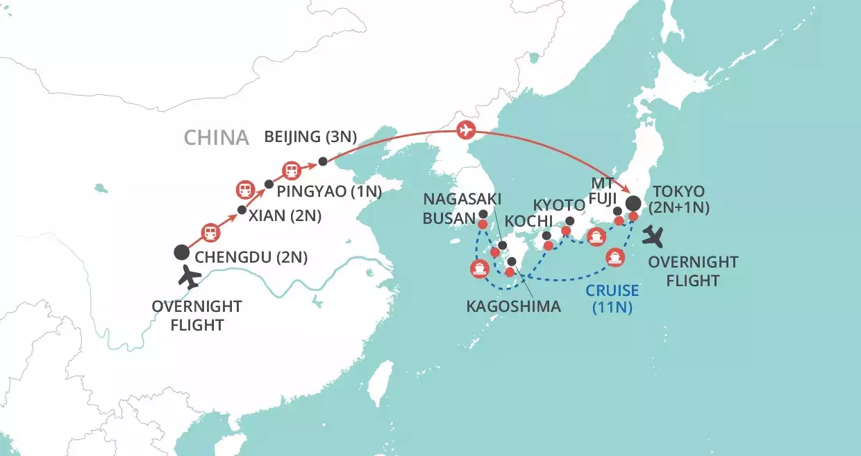Best of China & Japan by land & sea map