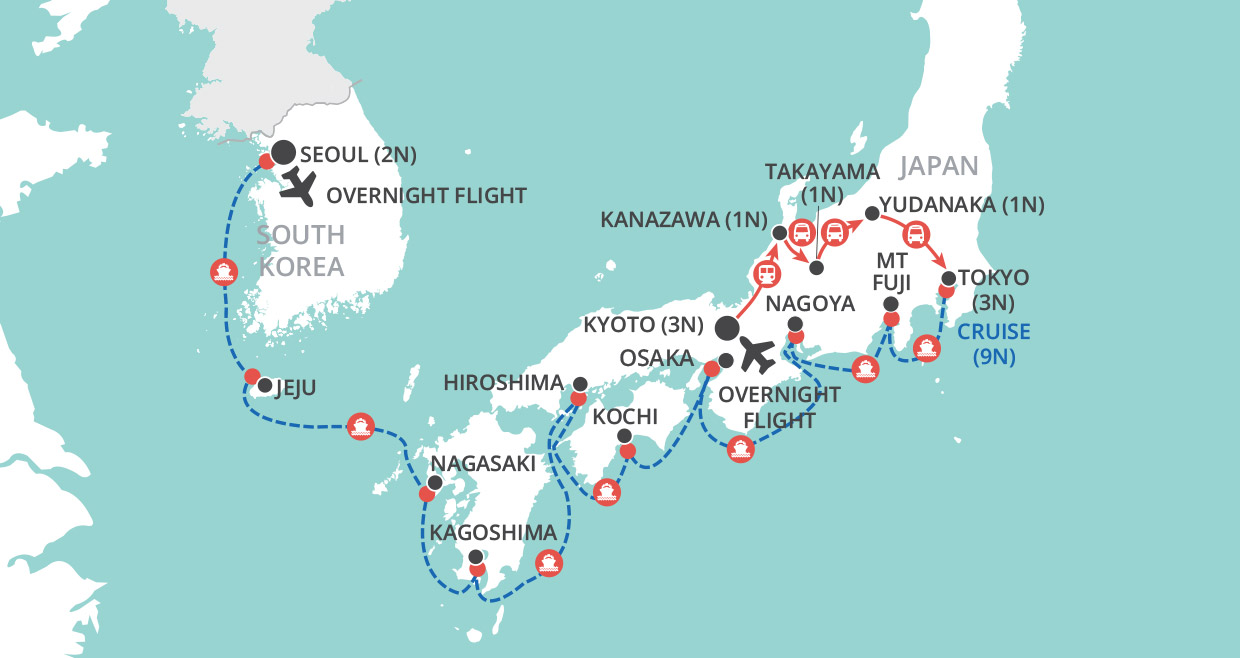 Japan & South Korea Explored map