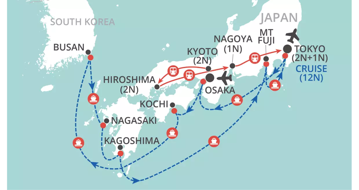 Japan by Rail & Sea  map
