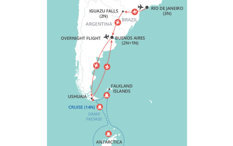 Antarctica, Falklands & Latin Wonders map