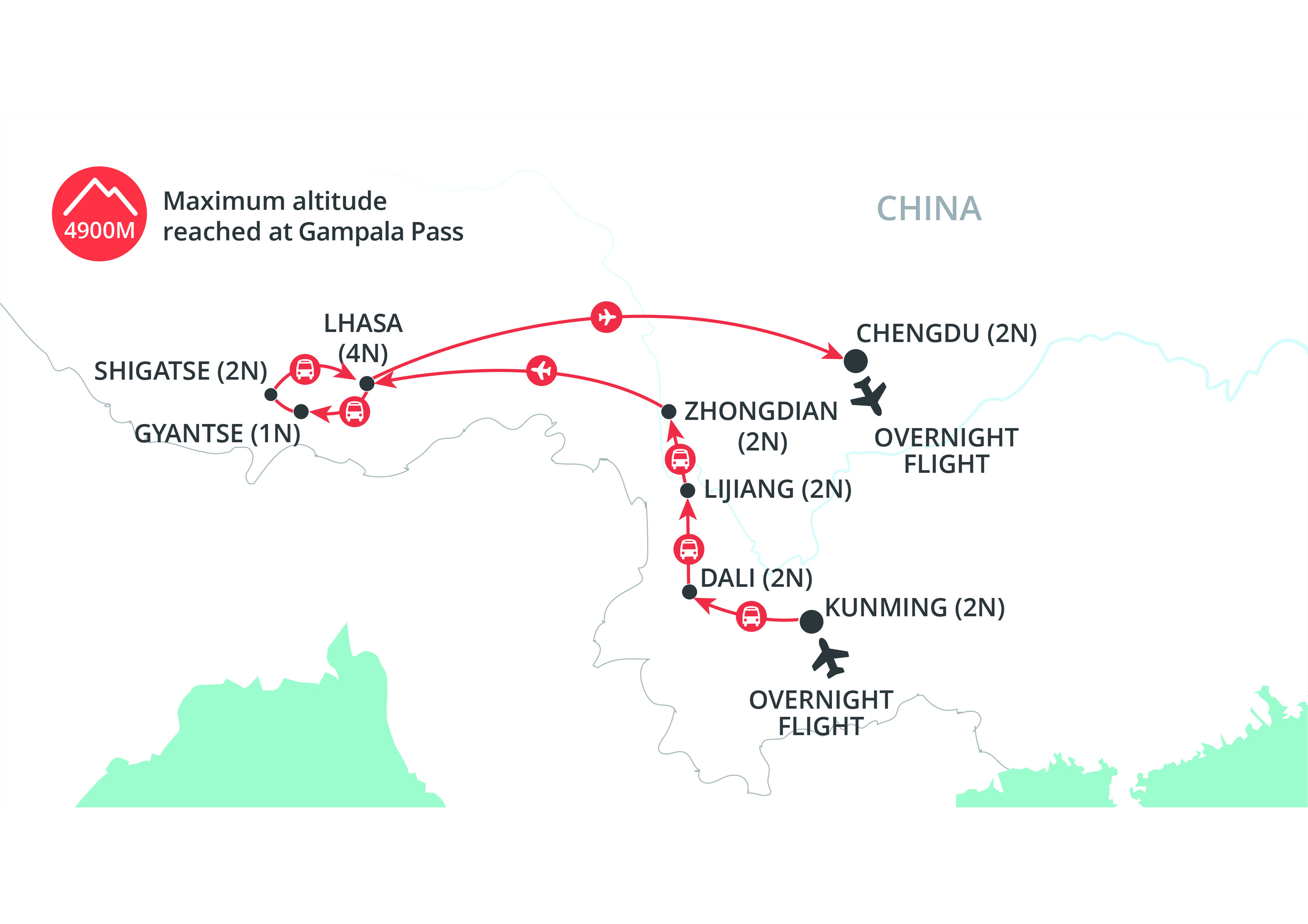 Tibetan Wonders 2026 & 2027 map