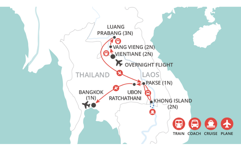 Laos: Top to Toe map