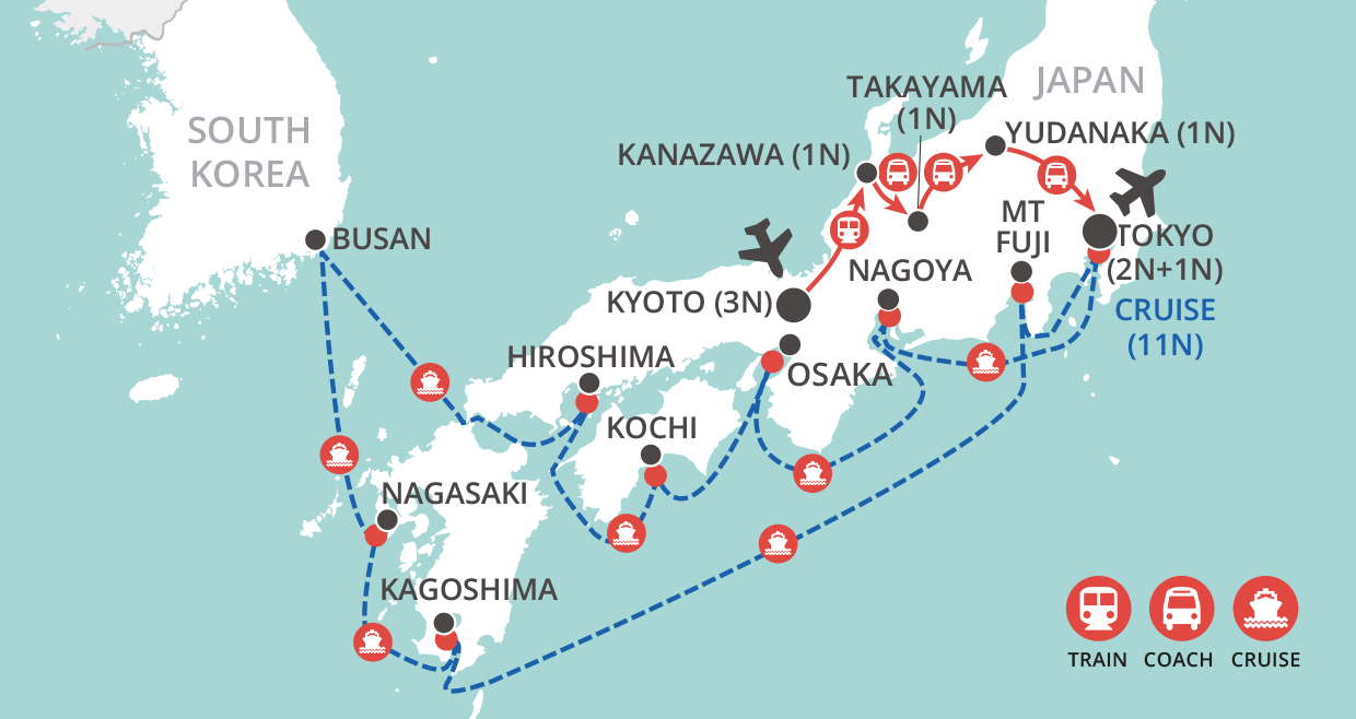 Wonders of Japan by Land & Sea map