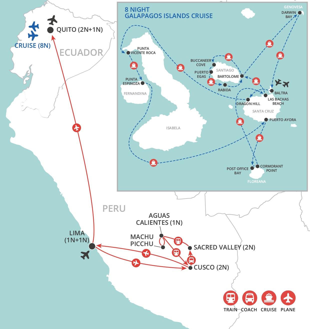 Galapagos Cruise & Machu Picchu map