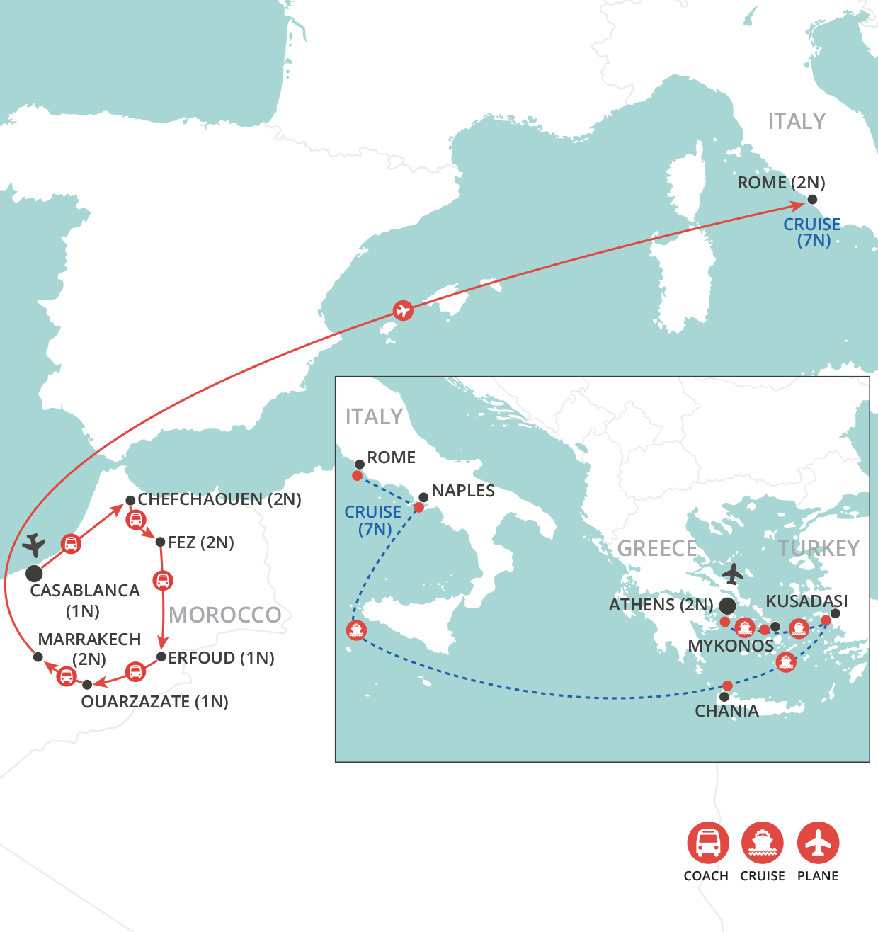 Morocco & The Med map