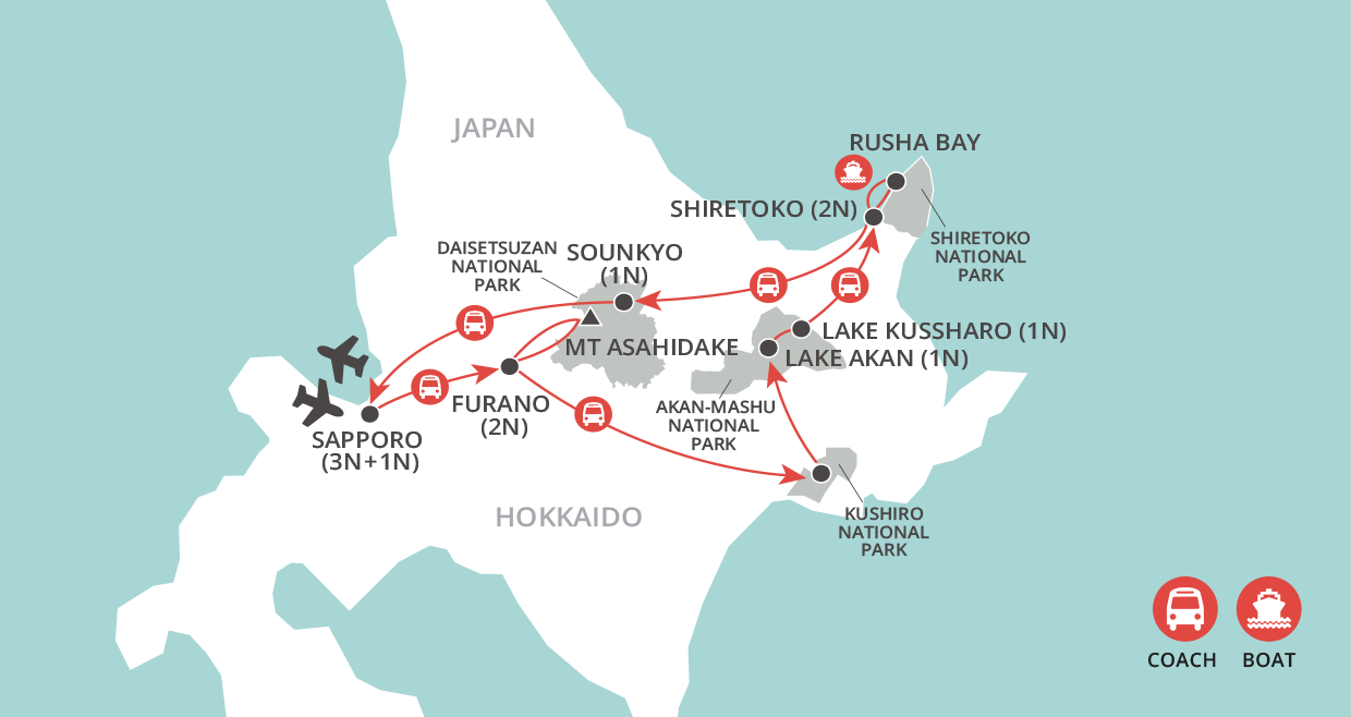 Northern Japan: Secrets of Hokkaido map