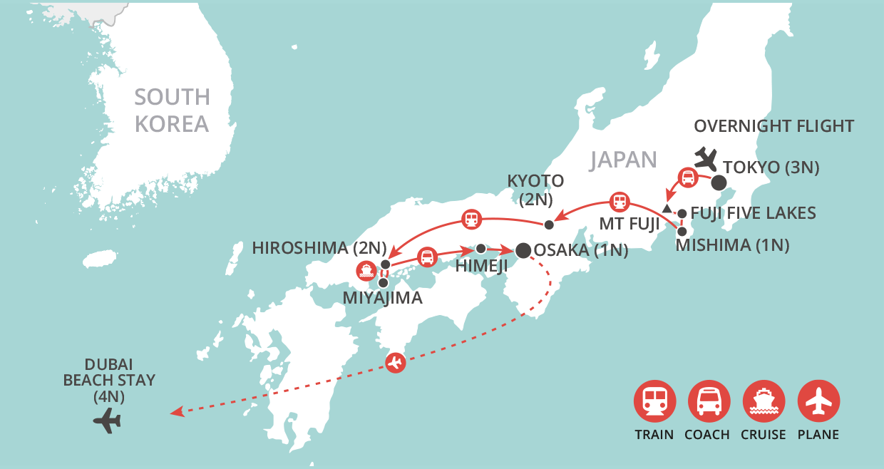 Jewels of Japan & Dubai Beach map