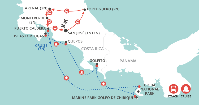 Costa Rica Tall Ship Adventure map