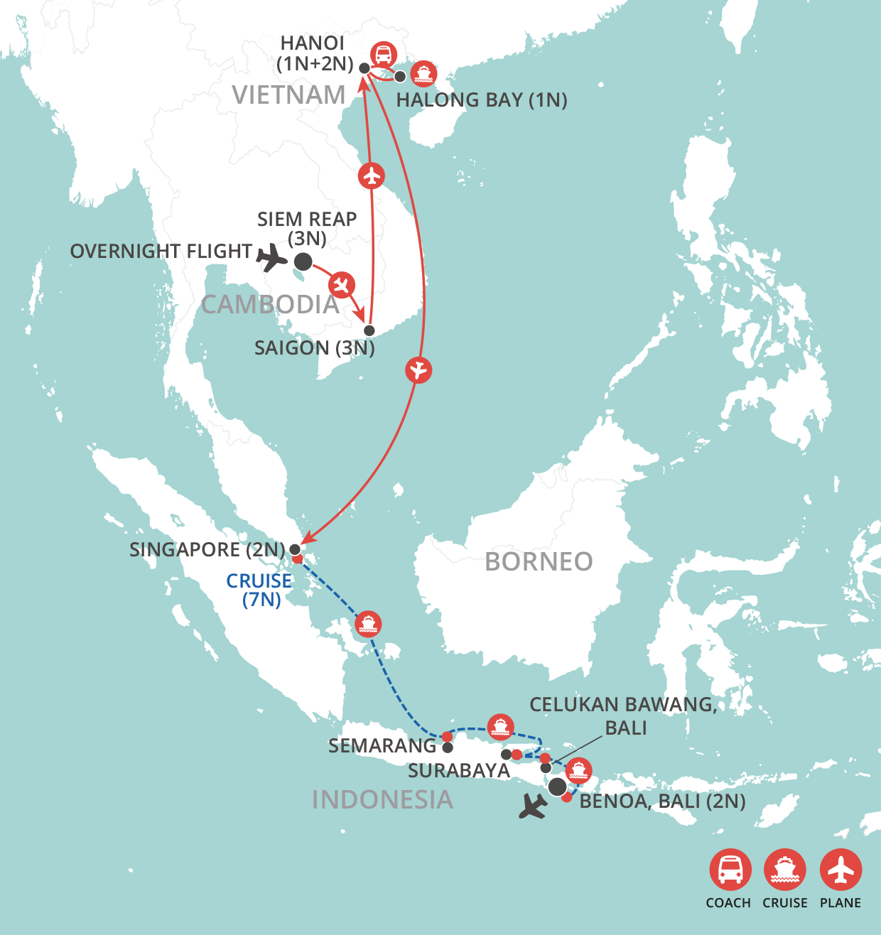 Angkor to Bali map