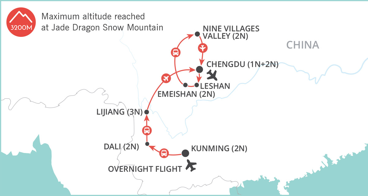 Secrets of Southwest China (Yunnan & Sichuan) map